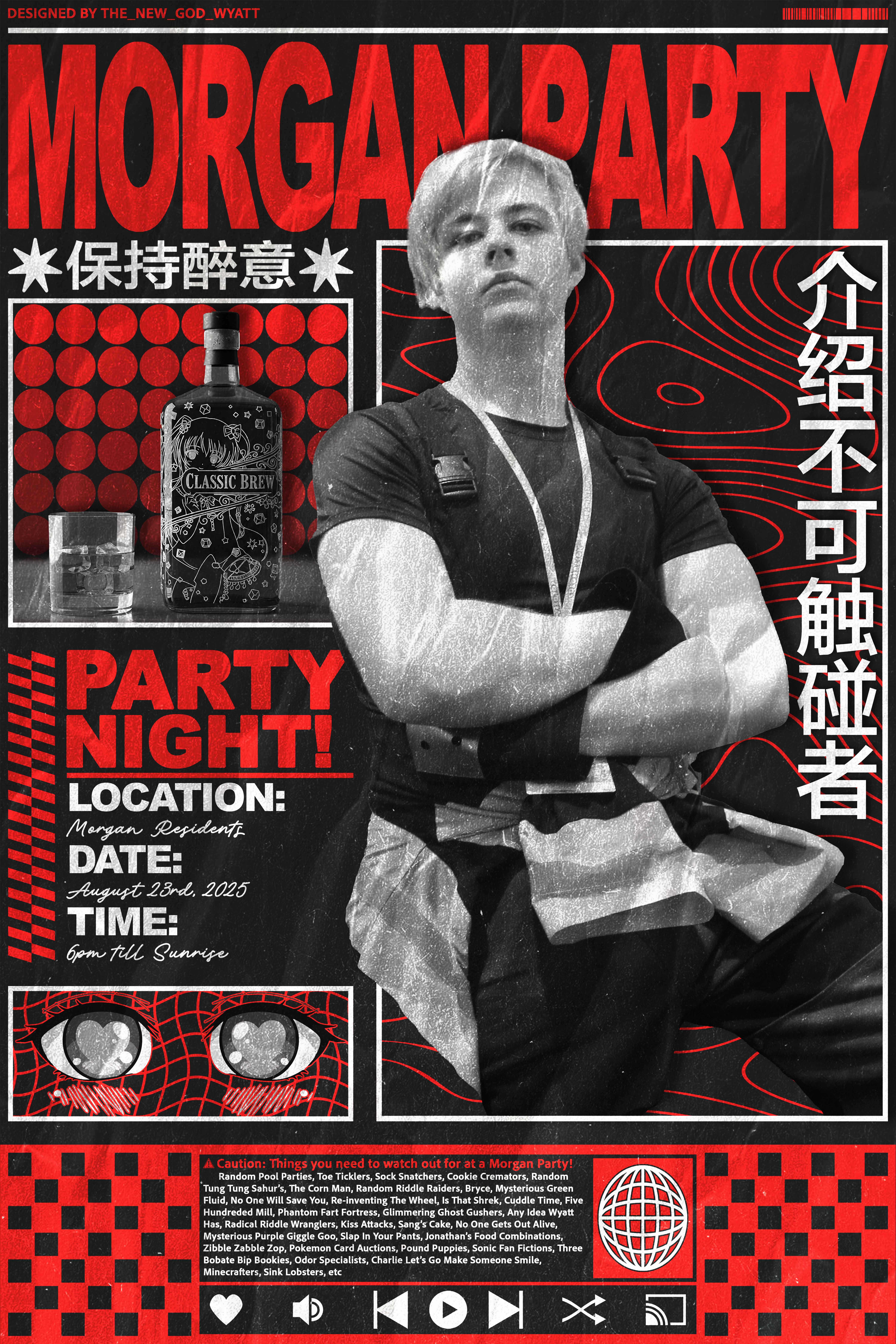 A red version of the Morgan Party Poster